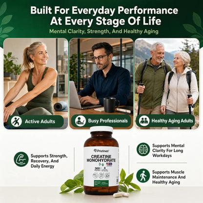 PRISTINE'S Creatine Monohydrate Capsules for Women & Men - NSF Certified 75 Day Supply 3G Creatine Pills for Women - Cognitive & Athletic Performance Support - Maple Wellness Supplements