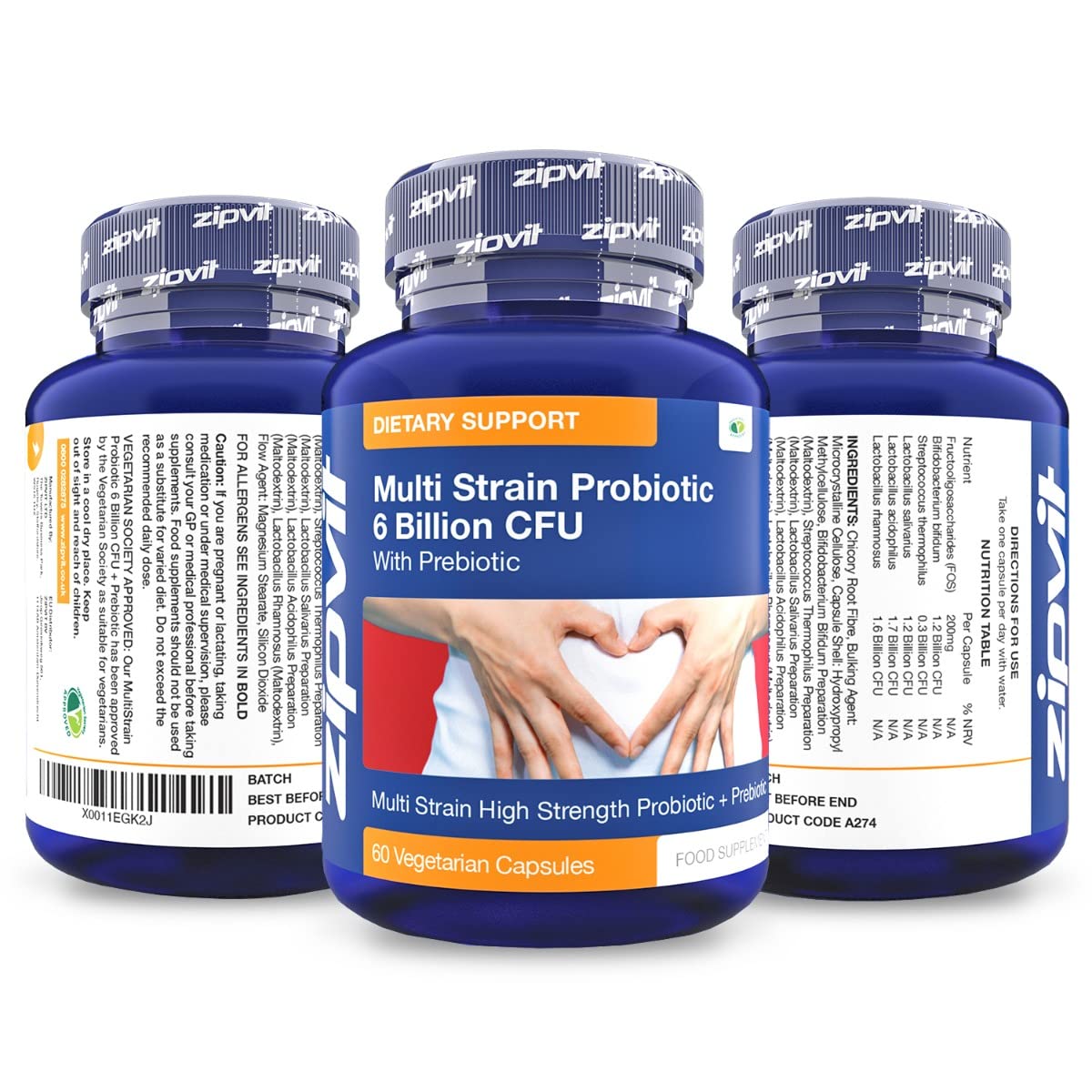 Probiotic 6 Billion Multi-Strain Live Bio Cultures Complex with Prebiotic, 60 Vegetarian - Maple Wellness Supplements