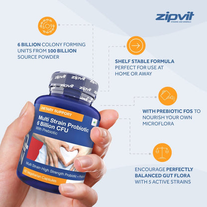 Probiotic 6 Billion Multi-Strain Live Bio Cultures Complex with Prebiotic, 60 Vegetarian - Maple Wellness Supplements