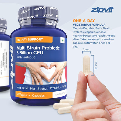 Probiotic 6 Billion Multi-Strain Live Bio Cultures Complex with Prebiotic, 60 Vegetarian - Maple Wellness Supplements