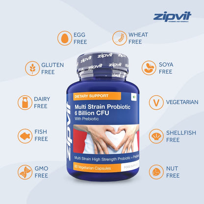 Probiotic 6 Billion Multi-Strain Live Bio Cultures Complex with Prebiotic, 60 Vegetarian - Maple Wellness Supplements