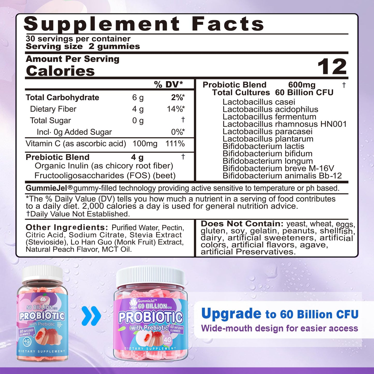 Probiotic Gummies 60 Billion CFU for Women Men & Kids, 11 Strains Probiotics + Organic Prebiotics Fiber for Immune, Digestive Health, Supports Constipation, - Maple Wellness Supplements