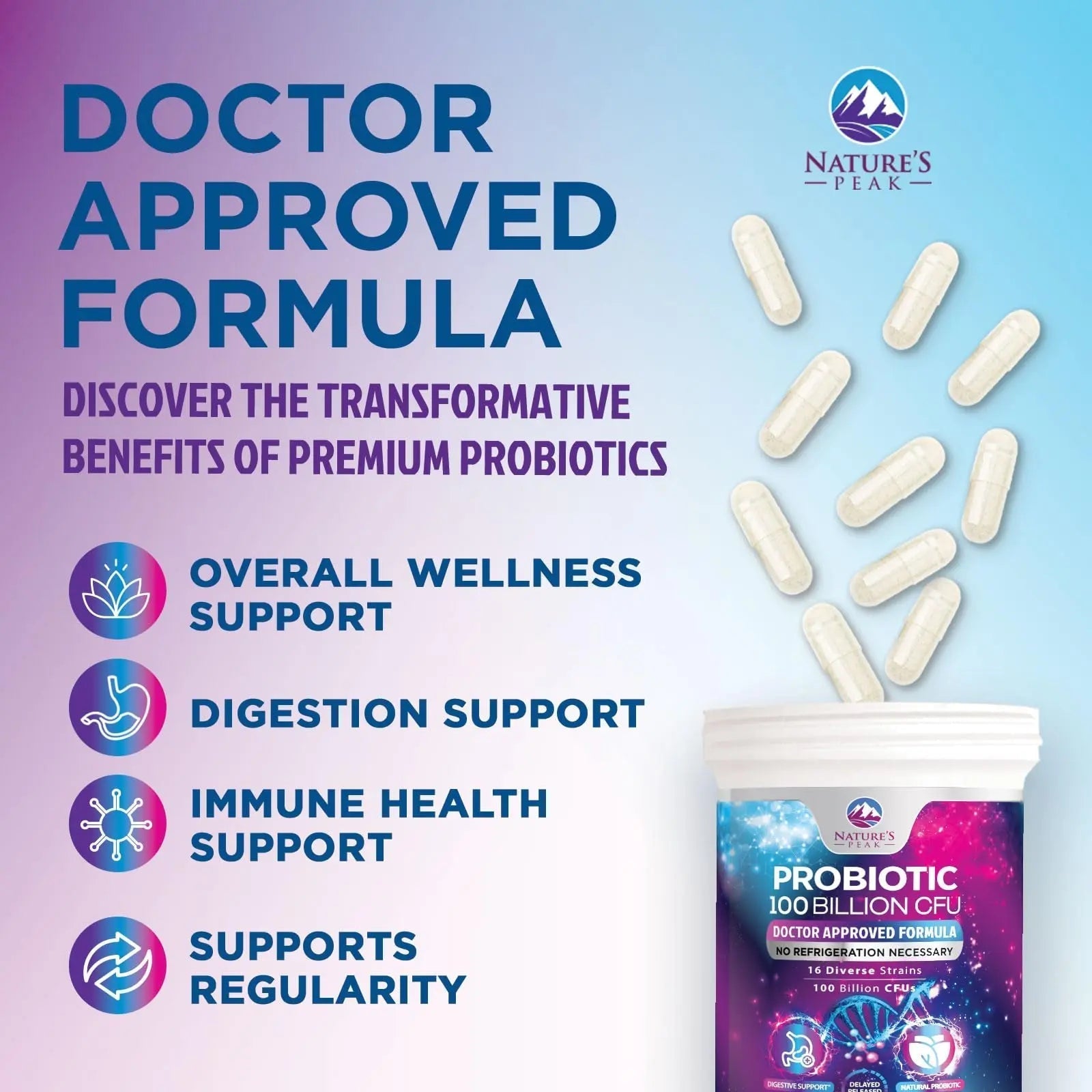 Probiotics 100 Billion CFU - 16 Premium Strains + Prebiotics - Best Probiotics for Women & Men - Supports Immune, Digestive & Gut Health, Supports Occasional Constipation, Gas & Bloating - 30 Capsules - Maple Wellness Supplements