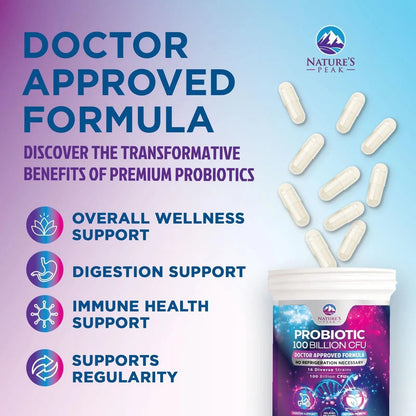 Probiotics 100 Billion CFU - 16 Premium Strains + Prebiotics - Best Probiotics for Women & Men - Supports Immune, Digestive & Gut Health, Supports Occasional Constipation, Gas & Bloating - 30 Capsules - Maple Wellness Supplements