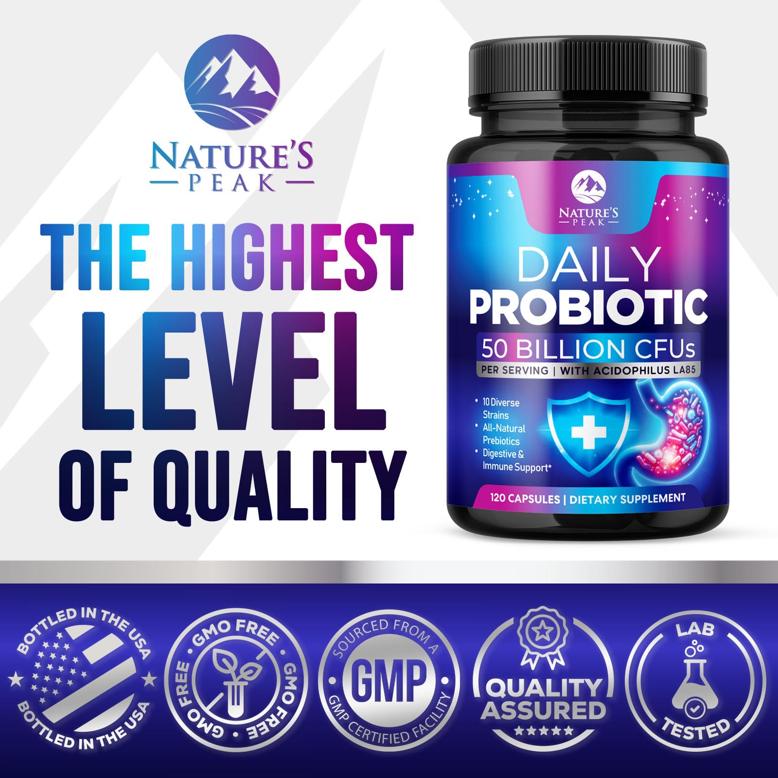 Probiotics 50 Billion CFU Per Serving - 10 Premium Strains + Digestive Enzymes & Prebiotics - Best Probiotic for Women & Men, Supports Immune, - Maple Wellness Supplements