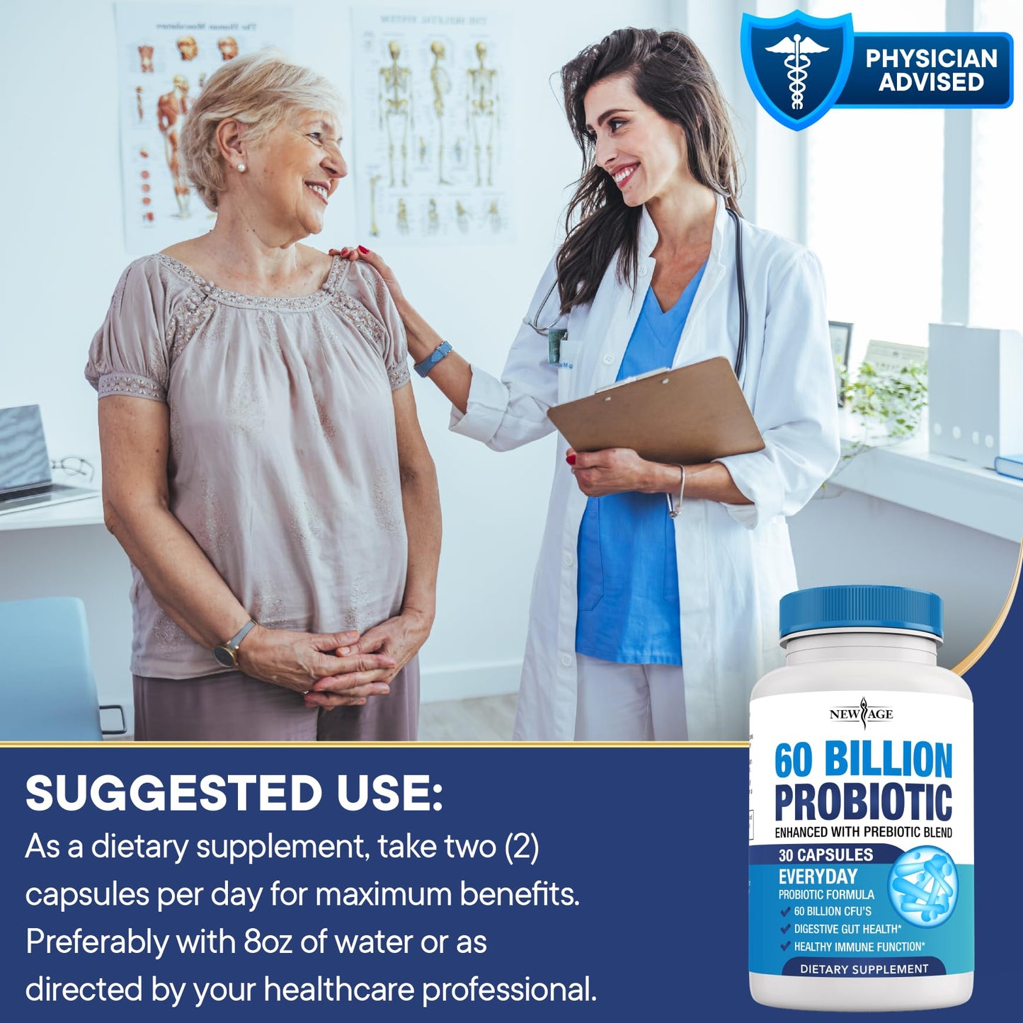 Probiotics 60 Billion CFU with Prebiotic Formula - Probiotics for Women and Men and Adults, 100% Natural Digestive Enzymes, - Maple Wellness Supplements