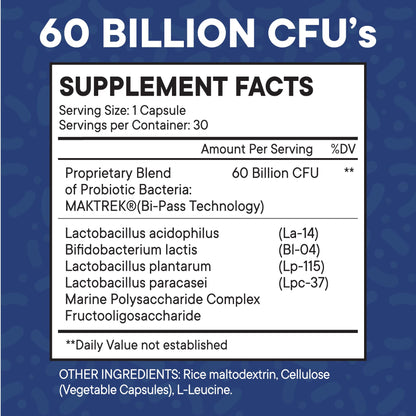 Probiotics 60 Billion CFU with Prebiotic Formula - Probiotics for Women and Men and Adults, 100% Natural Digestive Enzymes, - Maple Wellness Supplements