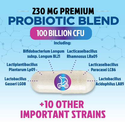 Probiotics for Digestive Gut Health - 100 Billion CFU Per Capsule, 16 Premium Strains & Prebiotics - Best Probiotics for Women & Men, Occasional Constipation - Maple Wellness Supplements
