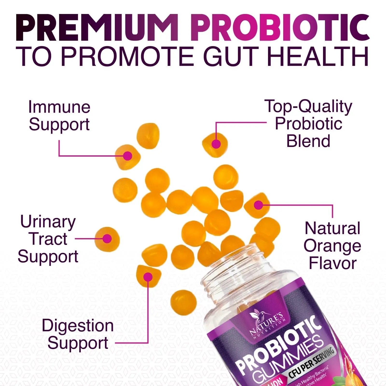 Probiotics for Digestive Health Gummies 5 Billion CFU - 6 Unique Strains for Daily Immune Support & Gut Health, Constipation, Gas & Bloating - Best Probiotic Supplement for Women & Men - 60 Gummies - Maple Wellness Supplements