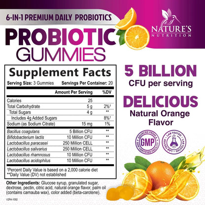 Probiotics for Digestive Health Gummies 5 Billion CFU - 6 Unique Strains for Daily Immune Support & Gut Health, Constipation, Gas & Bloating - Best Probiotic Supplement for Women & Men - 60 Gummies - Maple Wellness Supplements