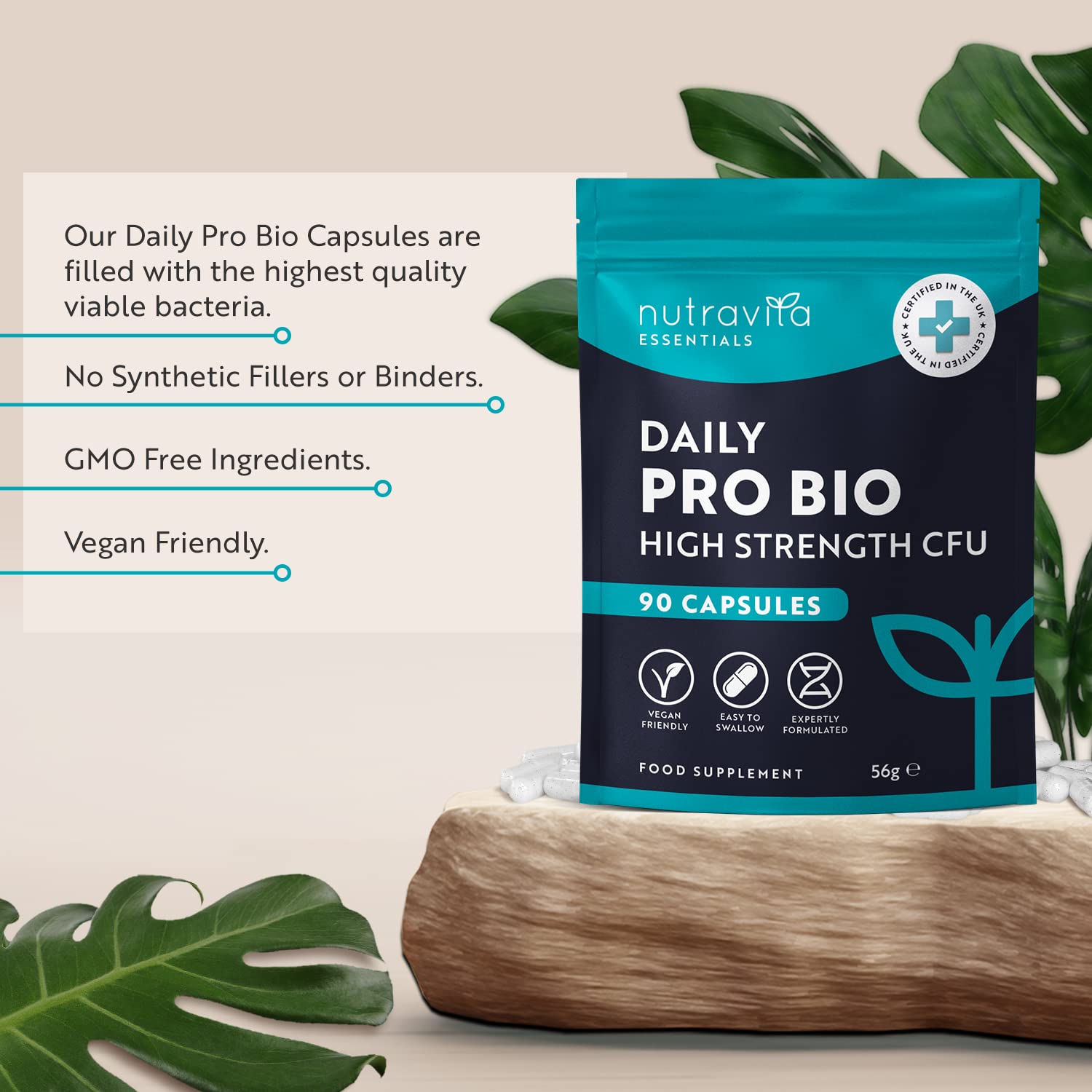 Probiotics for Gut Health - 90 Vegan Capsules (Not Tablets) for Bloating Relief - Maple Wellness Supplements