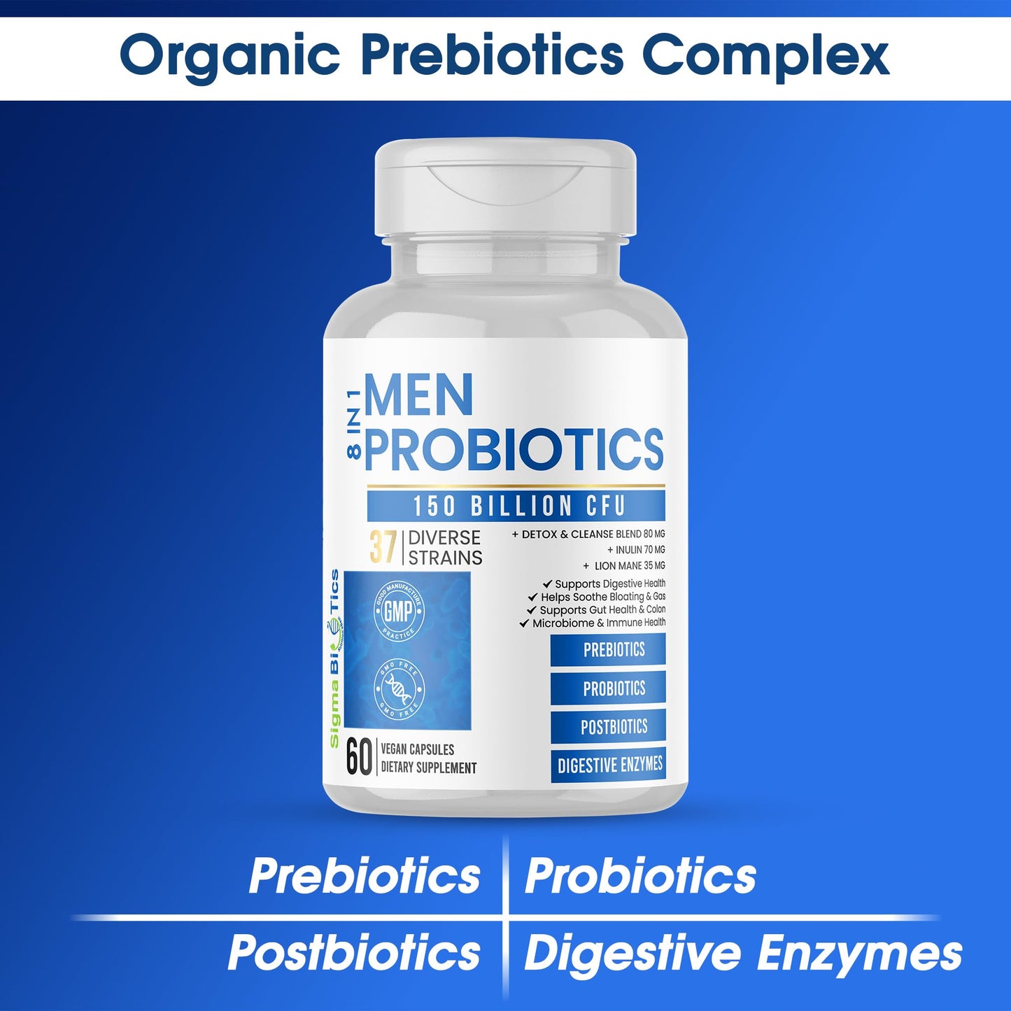 Probiotics for Men - 150 Billion CFU Acidophilus Capsules with Prebiotics & Postbiotics - Supports Gut Microbiome, Colon & Immune Health - Maple Wellness Supplements