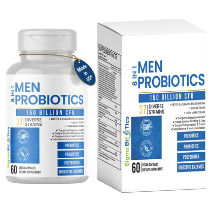 Probiotics for Men - 150 Billion CFU Acidophilus Capsules with Prebiotics & Postbiotics - Supports Gut Microbiome, Colon & Immune Health - Maple Wellness Supplements