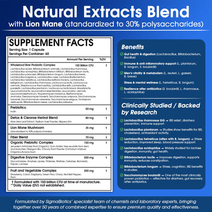 Probiotics for Men - 150 Billion CFU Acidophilus Capsules with Prebiotics & Postbiotics - Supports Gut Microbiome, Colon & Immune Health - Maple Wellness Supplements