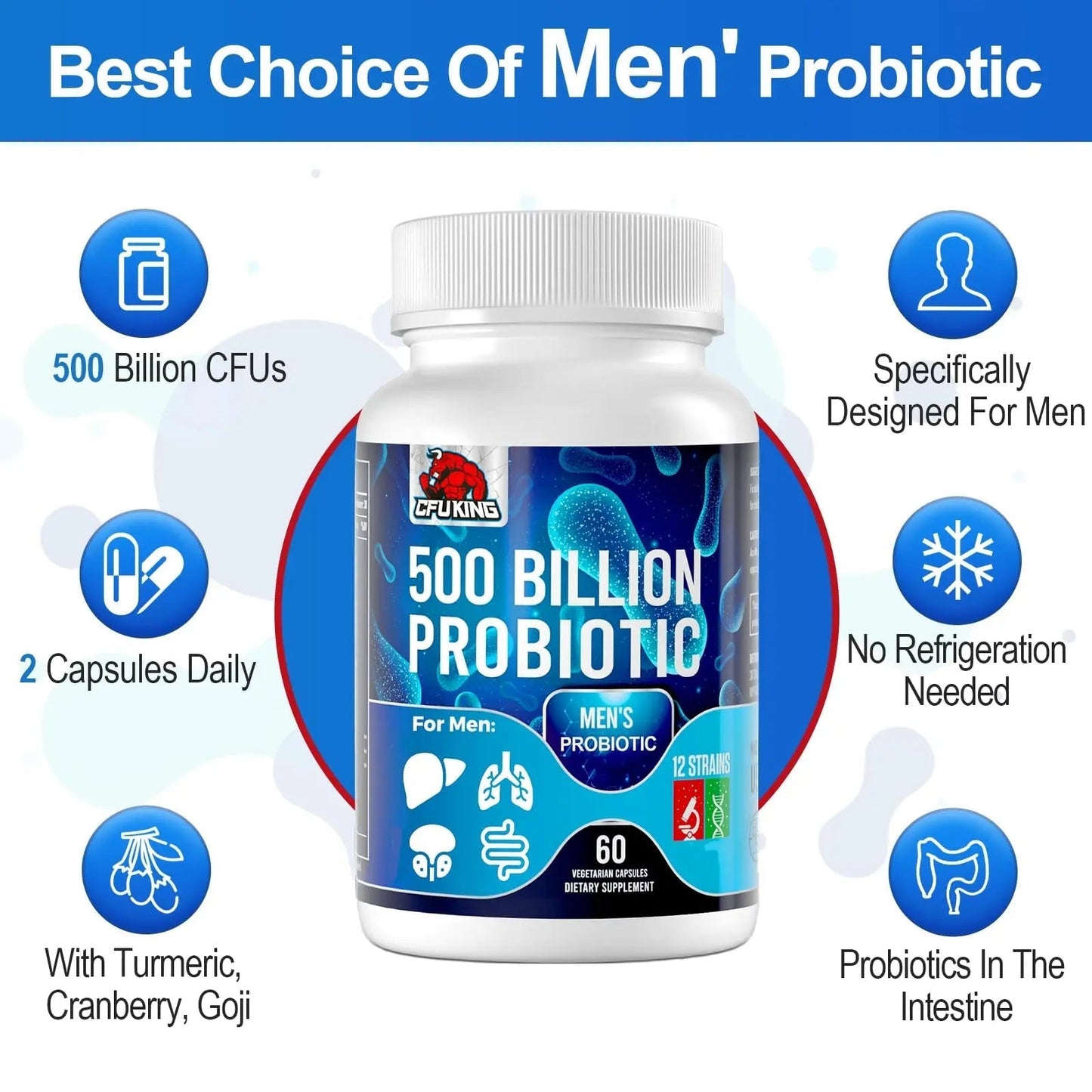 Probiotics for Men, 500 Billion CFU & 12 Mens Probiotic for Digestive Health + 4 Organic Prebiotic Fiber, for Digestive, Gut, Immune Health, Bloating, Gas, Energy Support, Shelf Stable - 120 Capsules - Maple Wellness Supplements