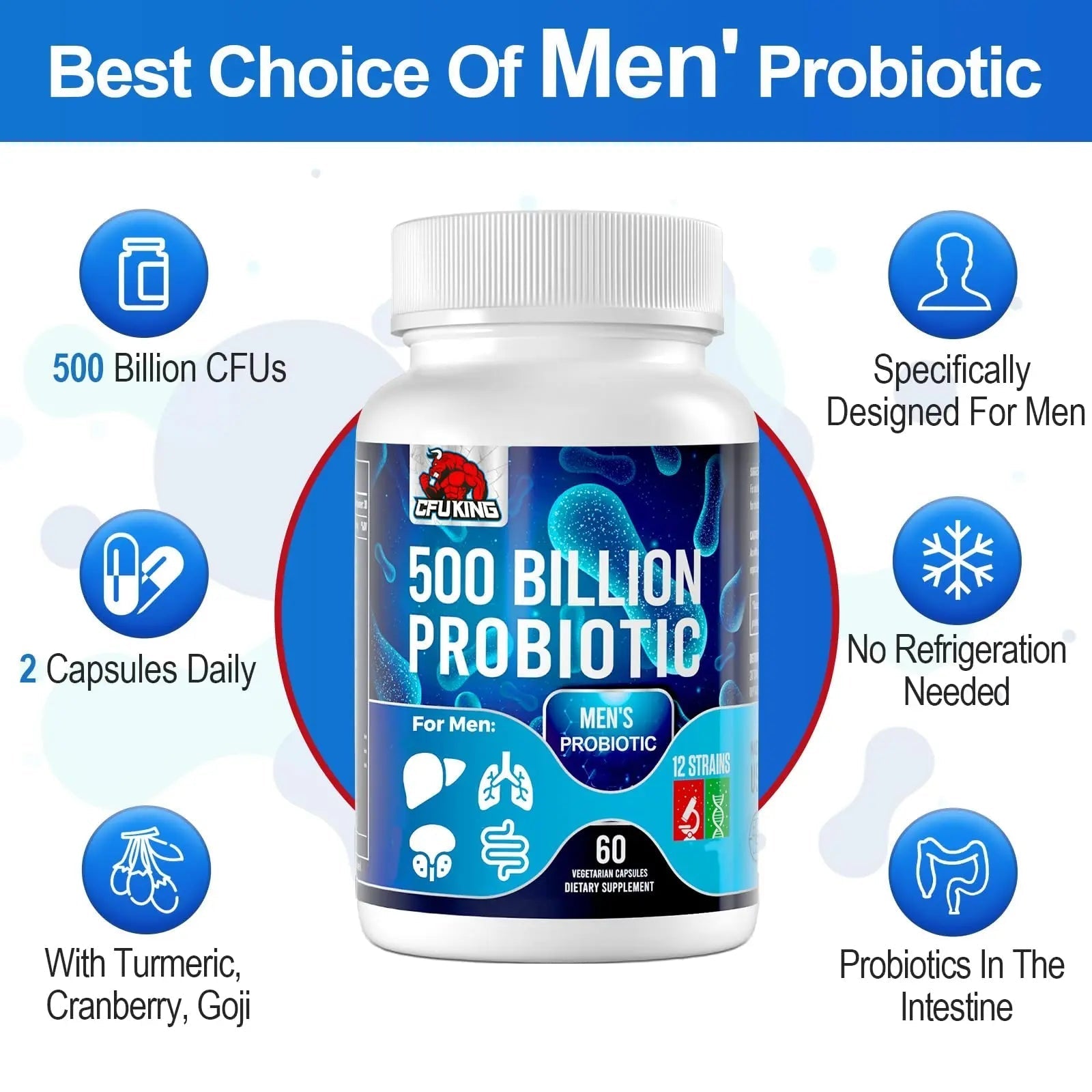 Probiotics for Men, 500 Billion CFU & 12 Mens Probiotic for Digestive Health + 4 Organic Prebiotic Fiber, for Digestive, Gut, Immune Health, Bloating, Gas, Energy Support, Shelf Stable - 120 Capsules - Maple Wellness Supplements