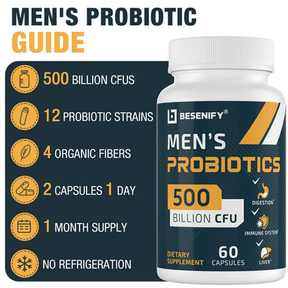 Probiotics for Men, 500 Billion CFUs & 12 Strains, Men's Probiotic with Turmeric, Cranberry, Goji - Probiotics for Digestive Health, Immune, Stomach, - Maple Wellness Supplements