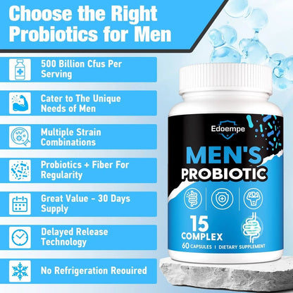 Probiotics for Men, 500 Billion CFUs 12 Strains, Mens Probiotics for Gut Health*, Digestive Health*, Energy, Prostate & Urinary Tract*, with Cranberry, Goji, Turmeric & Amla, Shelf Stable, 60 Caps - Maple Wellness Supplements