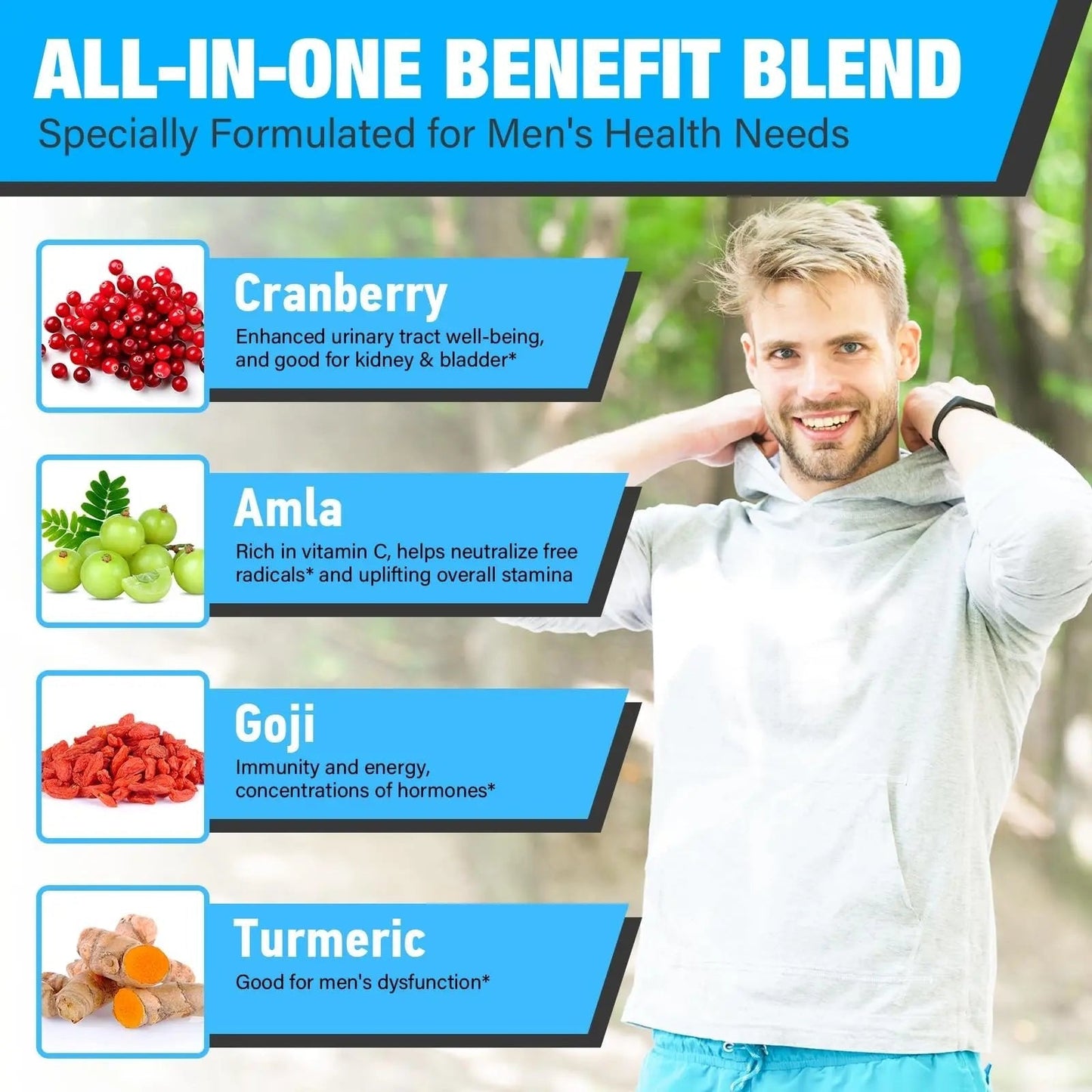 Probiotics for Men, 500 Billion CFUs 12 Strains, Mens Probiotics for Gut Health*, Digestive Health*, Energy, Prostate & Urinary Tract*, with Cranberry, Goji, Turmeric & Amla, Shelf Stable, 60 Caps - Maple Wellness Supplements