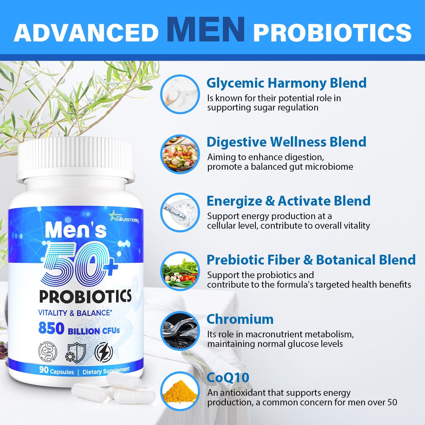 Probiotics for Men, Advanced 50+ Mens Probiotic, Comprehensive Gut & Energy Support with 850 Billion CFU, 1800mg Prebiotics Fiber – Tailored Wellness mens probiotics - Maple Wellness Supplements