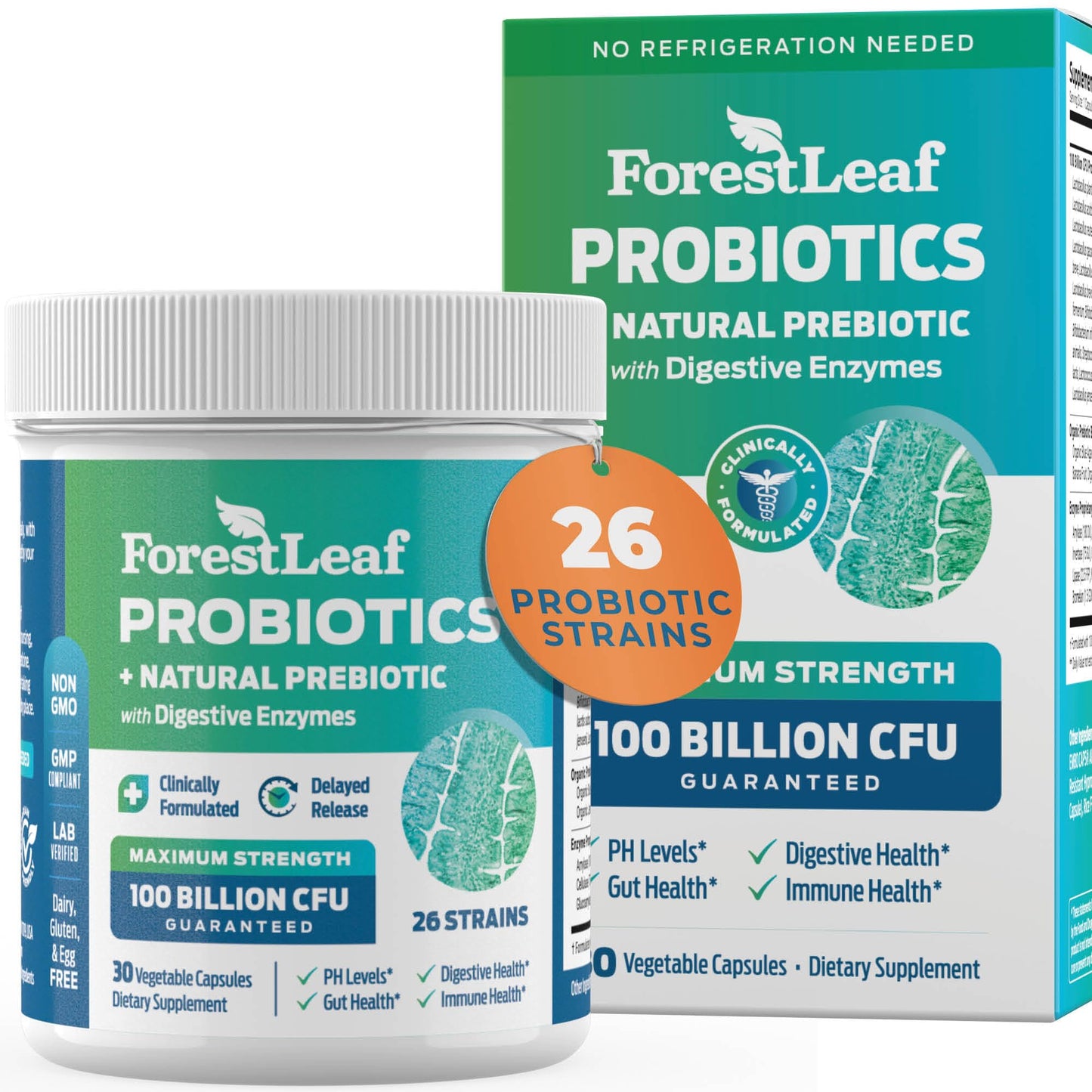 Probiotics for Men and Women, 100 Billion CFU, 26 Unique Strains, Men's and Women's Probiotic and Prebiotics Support Digestive Health, Gut Wellness, Energy, - Maple Wellness Supplements