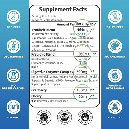 Probiotics for Women & Men - 100 Billion Plus Digestive Enzymes & Prebiotics, Highest Potency 3-in-1 Complete Probiotics for Digestive Health, Immune Support - Maple Wellness Supplements