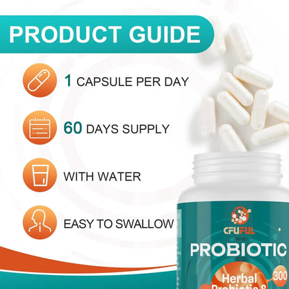 Probiotics for Women & Men - 300 Billion CFU, 24 Strains Probiotic + 15 Organic Herbs Prebiotics Blend, for Overall Digestive Gut Health, Immune, Constipation & Bloating, Shelf Stable - 4 Month Supply - Maple Wellness Supplements