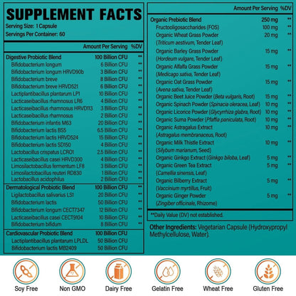 Probiotics for Women & Men - 300 Billion CFU, 24 Strains Probiotic + 15 Organic Herbs Prebiotics Blend, for Overall Digestive Gut Health, Immune, Constipation & Bloating, Shelf Stable - 4 Month Supply - Maple Wellness Supplements