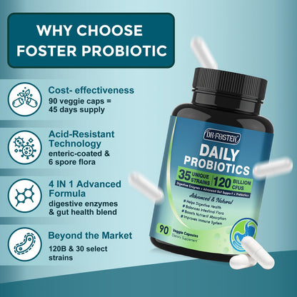Probiotics for Women-Men Digestive Health with 120 Billion CFUs, Prebiotics and Probiotics for Women-Men, Digestive Enzymes, Nutrient Absorption, Immune Support - Maple Wellness Supplements