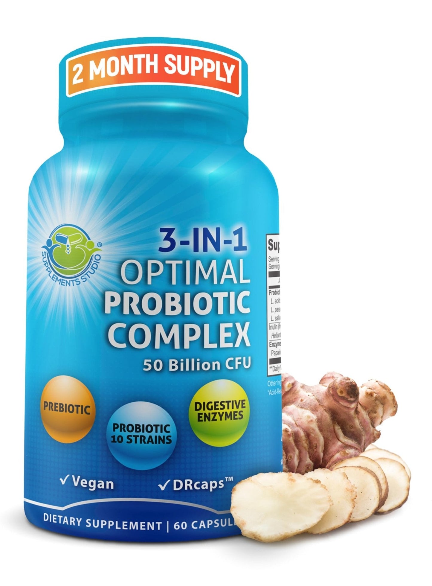 Probiotics with Digestive Enzymes and Prebiotic for Women and Men - 3-In-1 Vegan Probiotic Prebiotic Multi Enzyme Complex for Gut Health - Maple Wellness Supplements