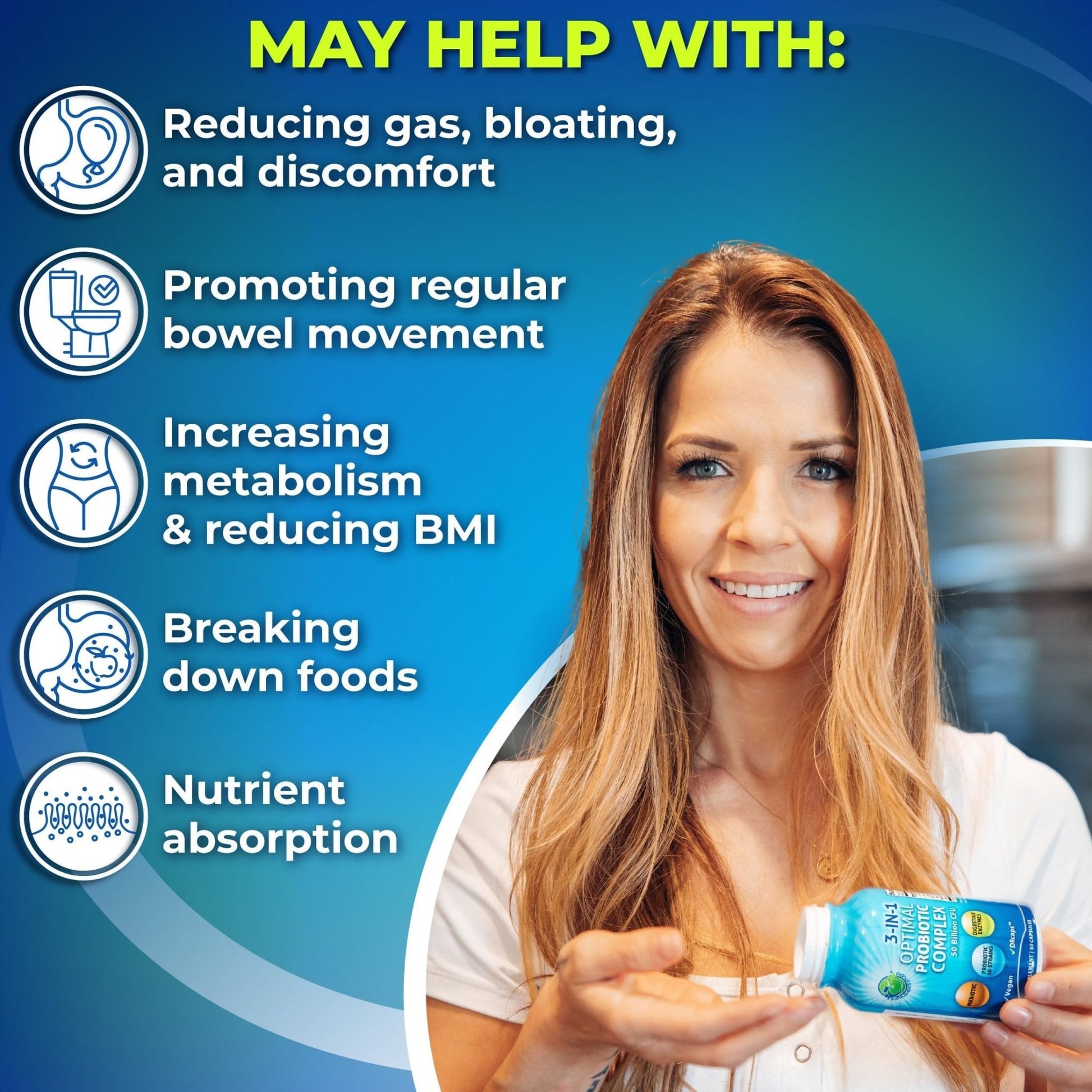 Probiotics with Digestive Enzymes and Prebiotic for Women and Men - 3-In-1 Vegan Probiotic Prebiotic Multi Enzyme Complex for Gut Health - Maple Wellness Supplements