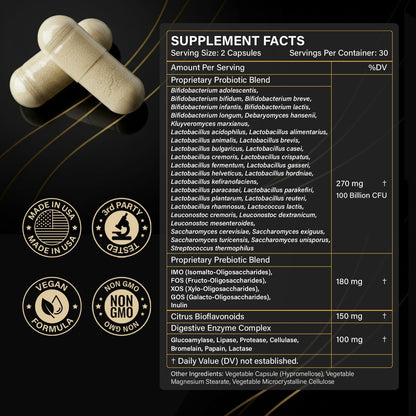 Probiotics with Prebiotics for Men and Women - 35 Strains Probiotics 100 Billion CFU for Gut & Digestive Health, Vegan Acidophilus Probiotic Supplement - Maple Wellness Supplements