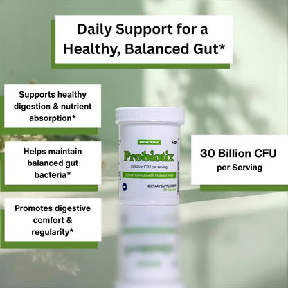 Probiotix – 12 Strain Probiotic + Prebiotic Fiber, 30 Billion CFU | Gut Health & Digestive Balance | Gas & Bloating Support | Immune System Reinforcement | Gluten, Soy & Dairy Free – 30 Capsules - Maple Wellness Supplements