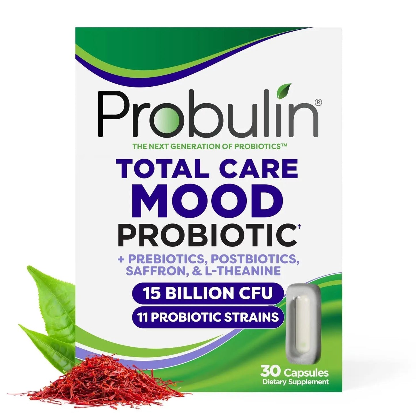 Probulin Mood Probiotics for Women with Saffron, L Theanine, Probiotic, Prebiotic, Postbiotic - Mood Support Supplement & Gut Support - Vegan, Non GMO, 30 Capsules - Maple Wellness Supplements