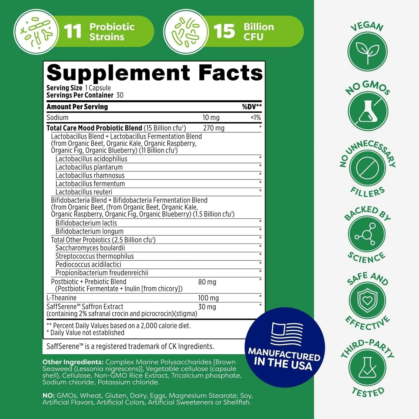 Probulin Mood Probiotics for Women with Saffron, L Theanine, Probiotic, Prebiotic, Postbiotic - Mood Support Supplement & Gut Support - Vegan, Non GMO, 30 Capsules - Maple Wellness Supplements