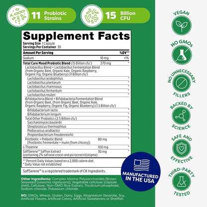 Probulin Mood Probiotics for Women with Saffron, L Theanine, Probiotic, Prebiotic, Postbiotic - Mood Support Supplement & Gut Support - Vegan, Non GMO, 30 Capsules - Maple Wellness Supplements
