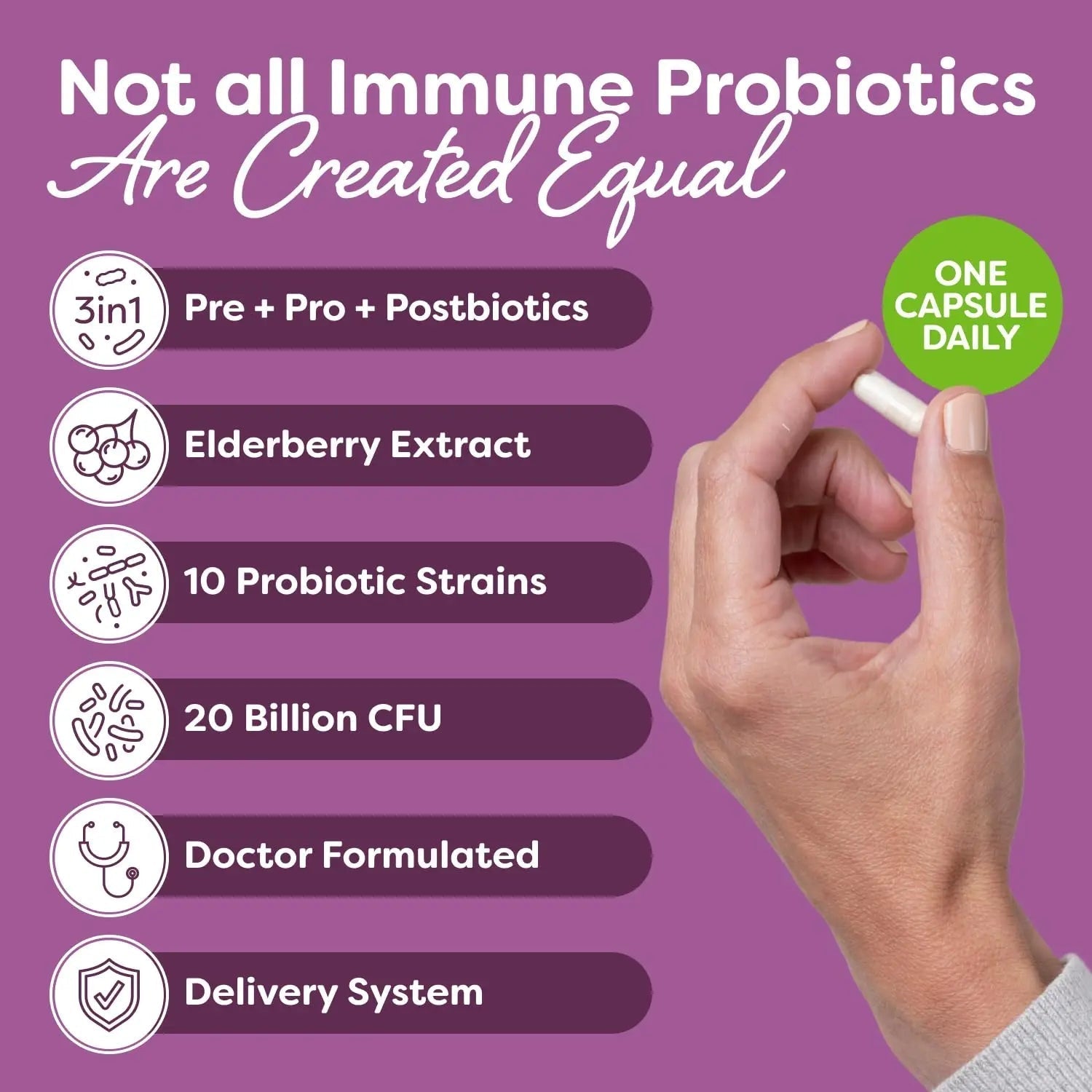 Probulin Total Care Immune = Prebiotics + Probiotics + Postbiotics + Elderberry to Support Immune & Gut Health - 20 Billion CFU - 10 Probiotic Strains, 30 Vegan Capsules - Maple Wellness Supplements