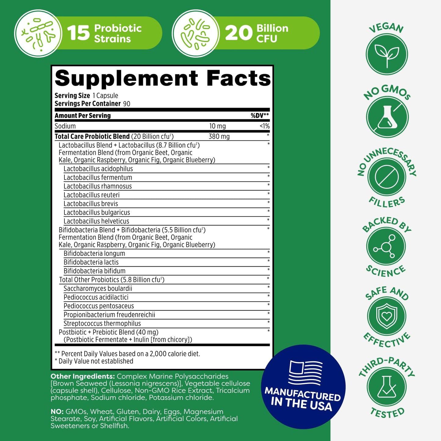 Probulin Total Care Probiotic Supplement, Daily Gut, Digestive, and Immune Health Probiotics Capsules for Men and Women, 20 Billion CFU, Vegan, 90 Count Bottle - Maple Wellness Supplements