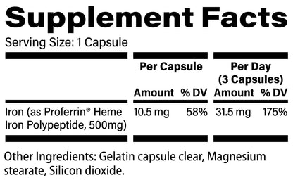 Proferrin Clear Heme Iron Supplement, 90 Capsules- Superior Absorption, Easy on The Gut, Natural, Made in The US - Maple Wellness Supplements