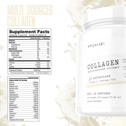 Project 1 Nutrition Multi-Sourced Collagen Powder | Grass-Fed Peptides for Skin, Hair - Maple Wellness Supplements