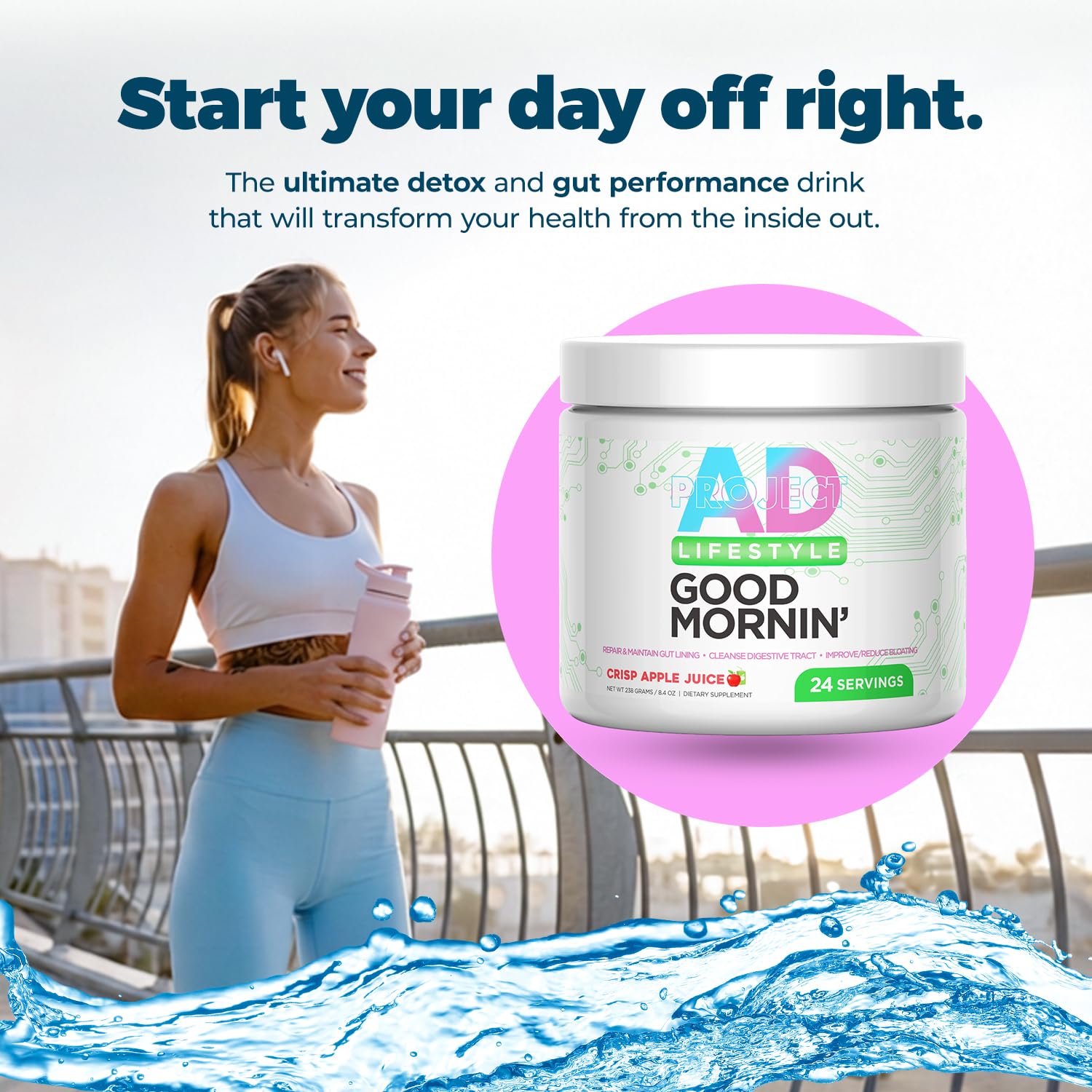 Project AD Life Good Morning Detox and Performance Drink, Naturally Flavored and Formulated with L-GLutamine, Apple Cider Vinegar, - Maple Wellness Supplements