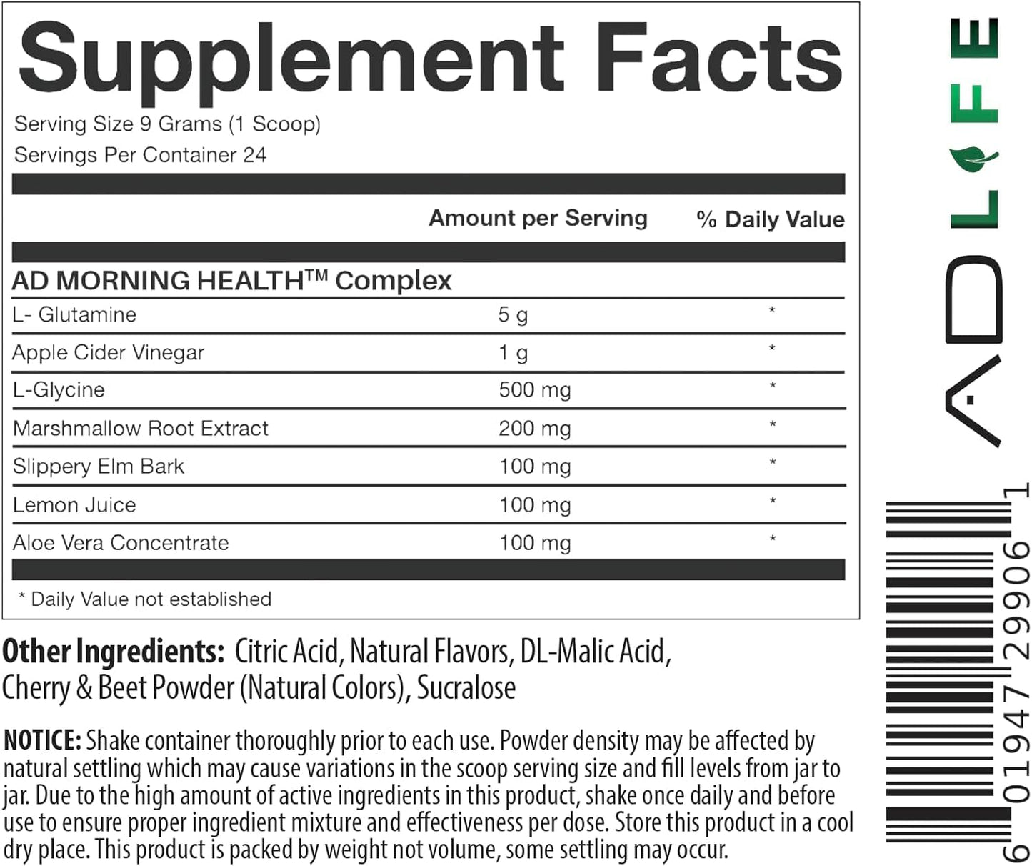 Project AD Life Good Morning Detox and Performance Drink, Naturally Flavored and Formulated with L-GLutamine, Apple Cider Vinegar, and Aloe Vera (24 Servings, Summer Fruits) - Maple Wellness Supplements