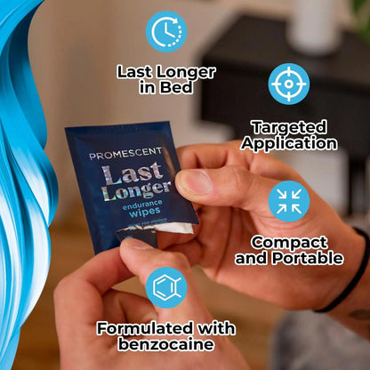 Promescent Delay Wipes Sexual Enhancer for Men to Last Longer in Bed, Extended Climax Control with Benzocaine for Male Genital Desensitizing - Increase Duration (7 Count) - Maple Wellness Supplements