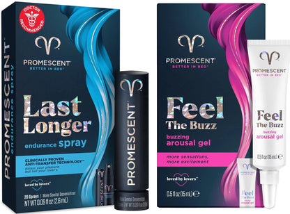 Promescent Desensitizing Delay Spray for Men, Last Longer in Bed + Women's Buzzing Gel for Intense Sensations Bundle - Maple Wellness Supplements