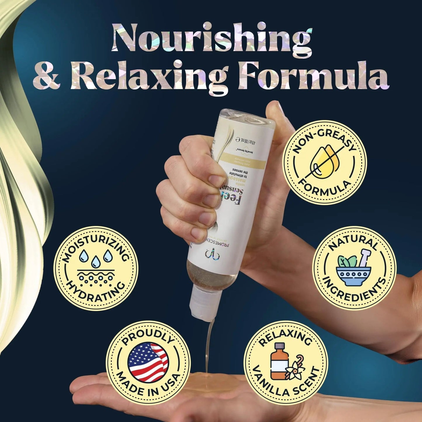 Promescent Massage Oil for Massage Therapy, Massage Oils for Date Night, Premium Body Oil for Men & Women to Relieve Stress & Sore Muscles, Essential Oils for Skin (4 oz) (Vanilla) - Maple Wellness Supplements
