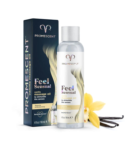 Promescent Massage Oil for Massage Therapy, Massage Oils for Date Night, Premium Body Oil for Men & Women to Relieve Stress & Sore Muscles, Essential Oils for Skin (4 oz) (Vanilla) - Maple Wellness Supplements