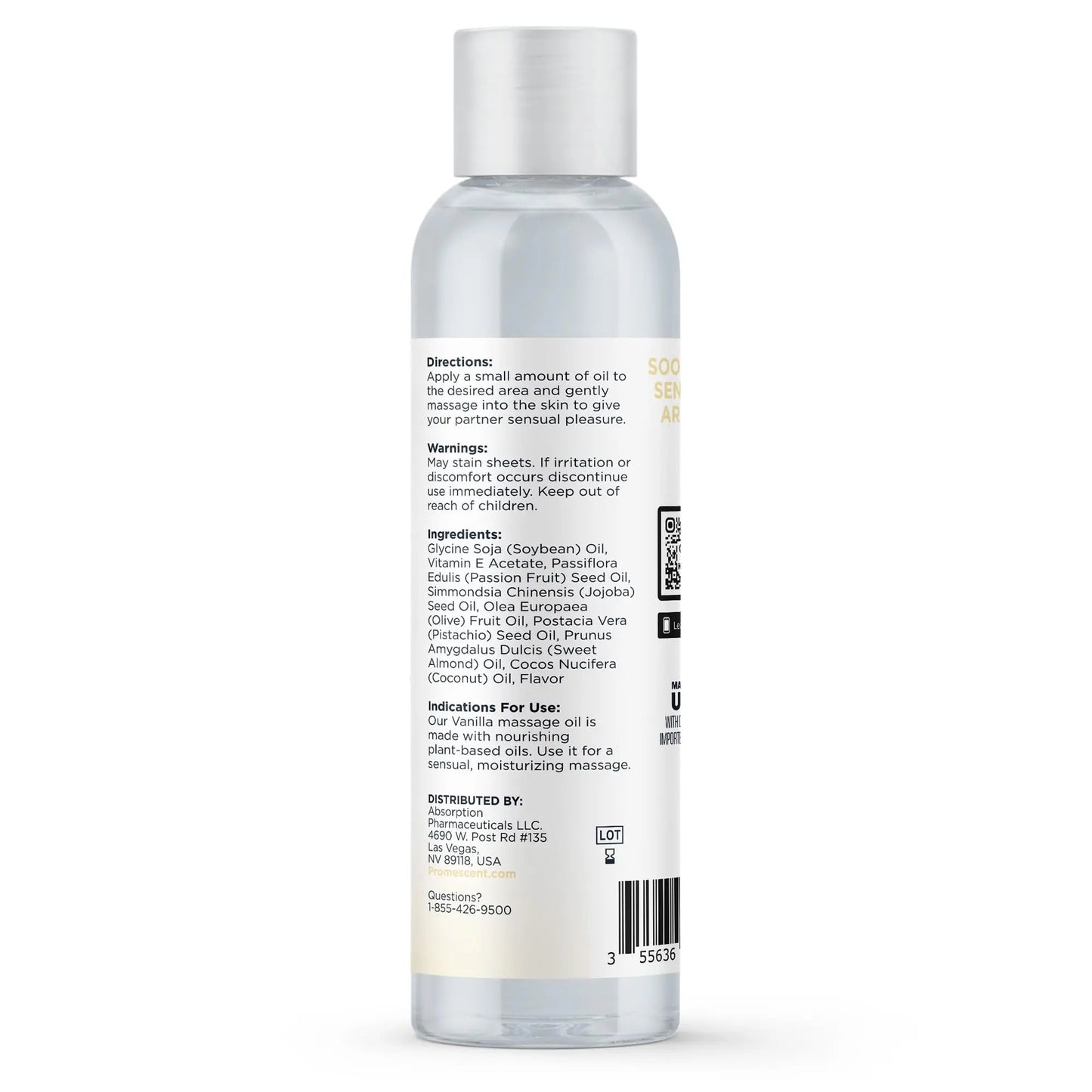 Promescent Massage Oil for Massage Therapy, Massage Oils for Date Night, Premium Body Oil for Men & Women to Relieve Stress & Sore Muscles, Essential Oils for Skin (4 oz) (Vanilla) - Maple Wellness Supplements