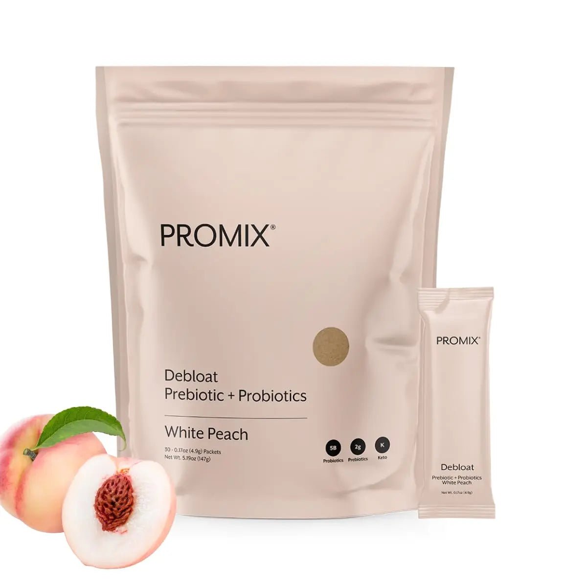 ProMix Nutrition Debloat Prebiotics and Probiotics, Bloating Relief for Women, Gut Cleanse Detox for Men and Immune Support - White Peach - 30 Servings (Pack of 30) - Maple Wellness Supplements