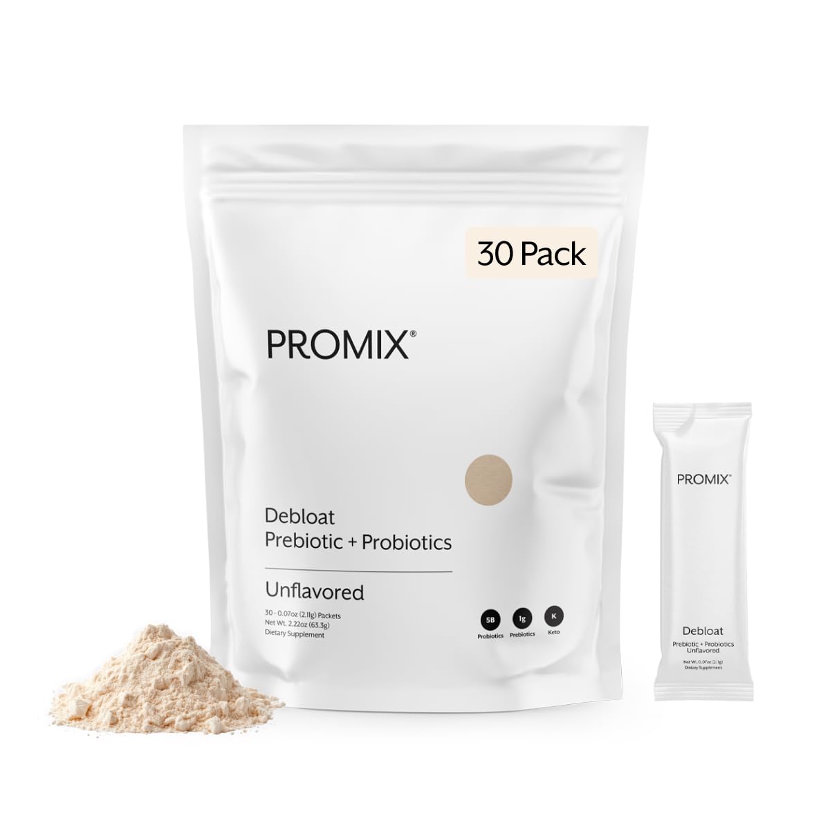 ProMix Nutrition Debloat Prebiotics and Probiotics Immune Support Supplement for Digestion, Cortisol Health, Gut Cleanse - Unflavored - 30 Servings (Pack of 30) - Maple Wellness Supplements