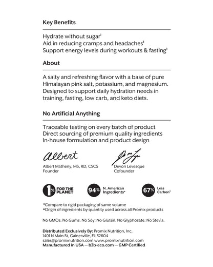 ProMix Nutrition Electrolytes Powder Hydration Packets - Himalayan Pink Salt, Magnesium, Potassium, Vitamin C - Salted Watermelon, - Maple Wellness Supplements
